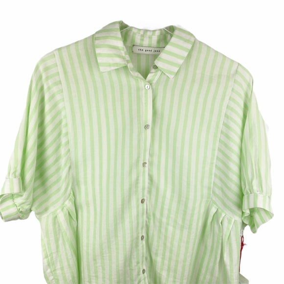 NWT THE GOOD JANE Baby Leaf Sky Mint Stripe Top L - Picture 3 of 8